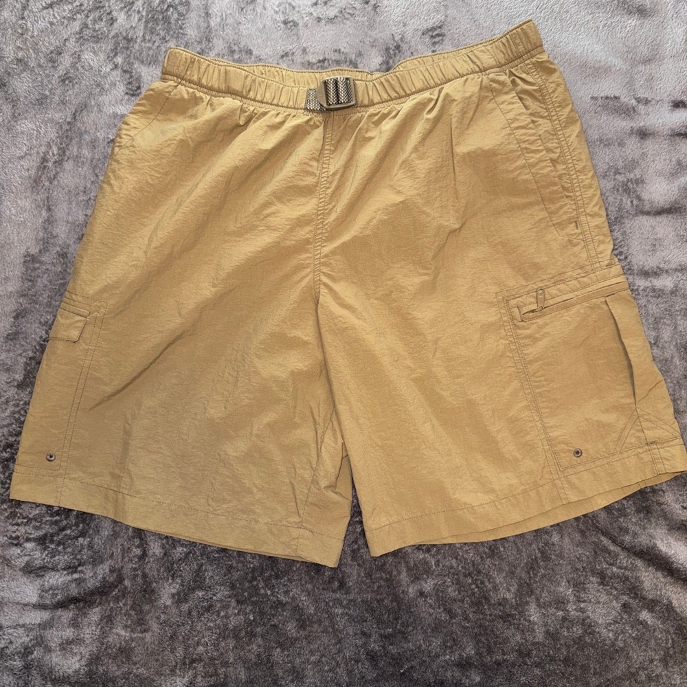 Columbia Mens Tan Nylon Cargo‎ Shorts Elastic Waist Belted Khaki Hiking Outdoor